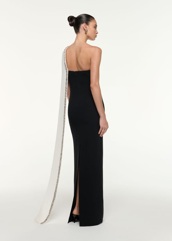 Roland Mouret Satin Crepe Sash Gown Monochrome