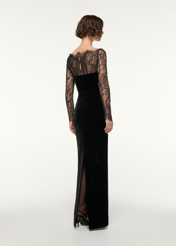 Roland Mouret Scalloped Lace And Velvet Gown Black