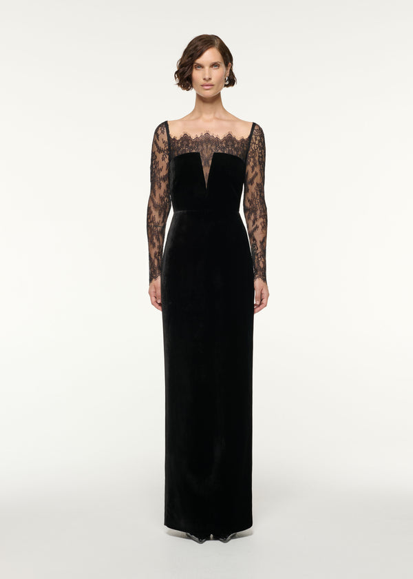 roland mouret Scalloped Lace And Velvet Gown Black
