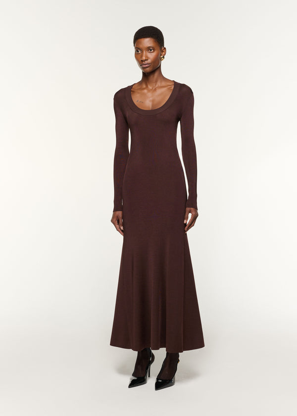 Roland Mouret Scoop Neck Viscose Knit Dress Brown