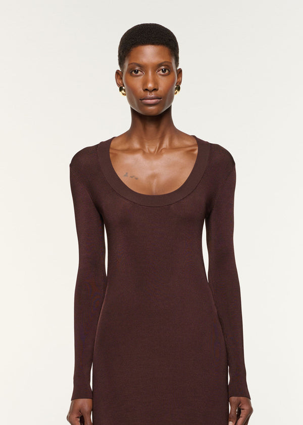 Roland Mouret Scoop Neck Viscose Knit Dress Brown