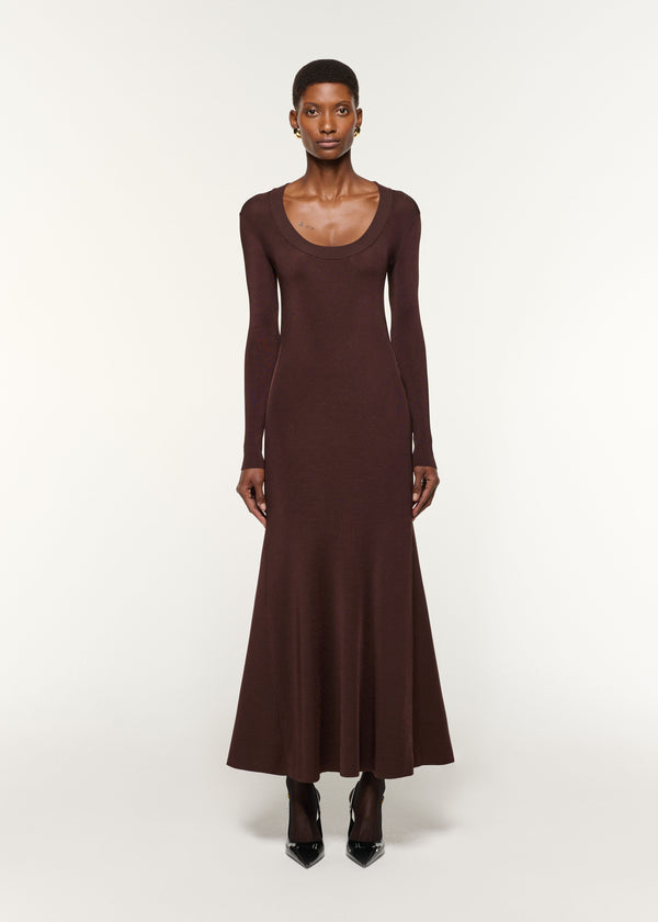 roland mouret Scoop Neck Viscose Knit Dress Brown