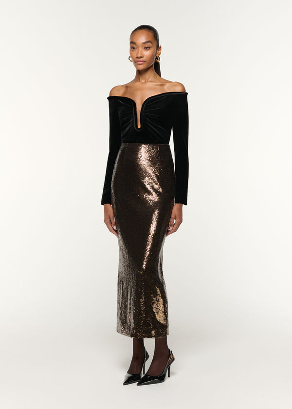 Roland Mouret Sequin Column Skirt Bronze