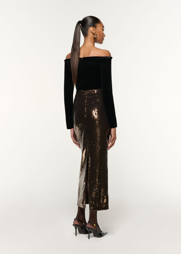 Roland Mouret Sequin Column Skirt Bronze