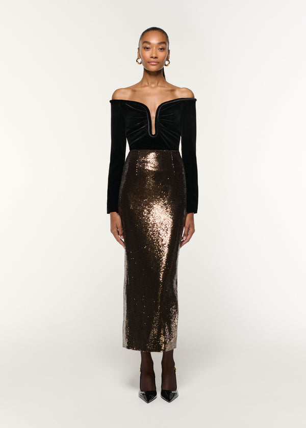 roland mouret Sequin Column Skirt Bronze