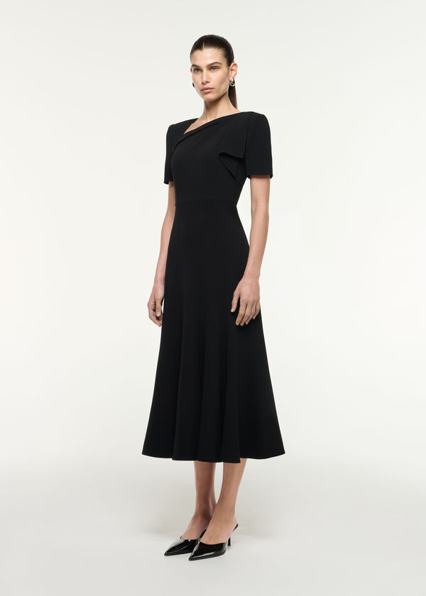 Roland Mouret Shoulder Drape Midi Dress Black