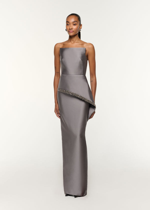 Roland Mouret Square Neck Peplum Taffeta Gown Grey