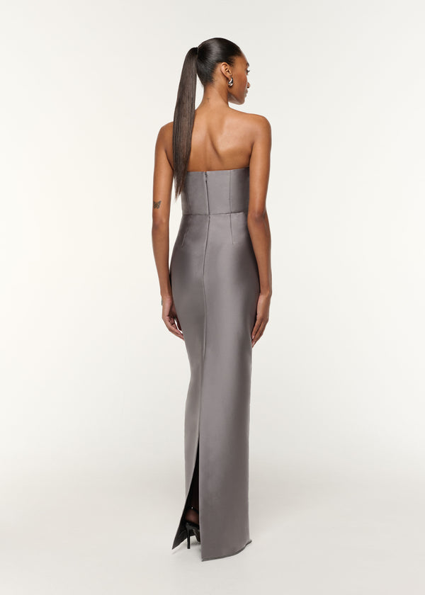 Roland Mouret Square Neck Peplum Taffeta Gown Grey