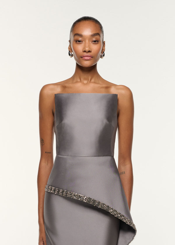 Roland Mouret Square Neck Peplum Taffeta Gown Grey
