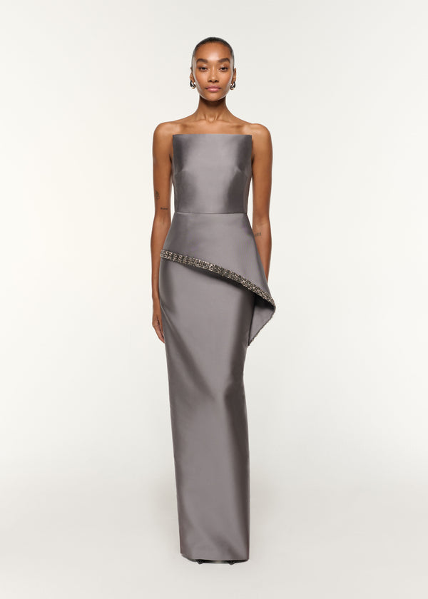 roland mouret Square Neck Peplum Taffeta Gown Grey