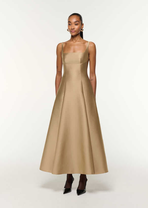 Roland Mouret Square Neckline Taffeta Dress Gold