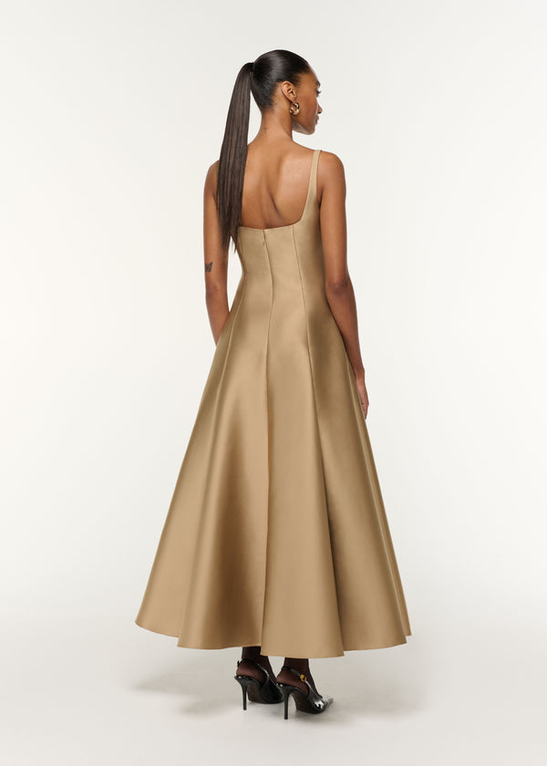 Roland Mouret Square Neckline Taffeta Dress Gold