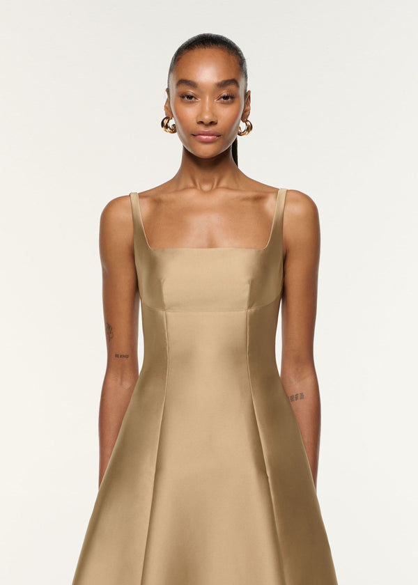 Roland Mouret Square Neckline Taffeta Dress Gold