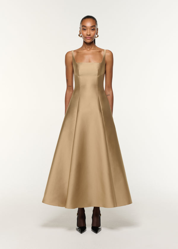 roland mouret Square Neckline Taffeta Dress Gold