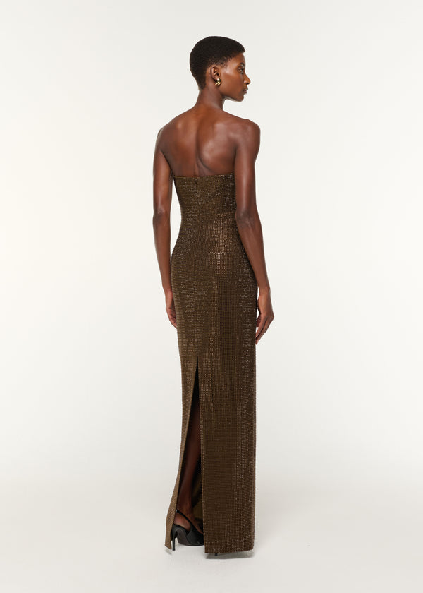 Roland Mouret Strapless Diamante Gown Khaki
