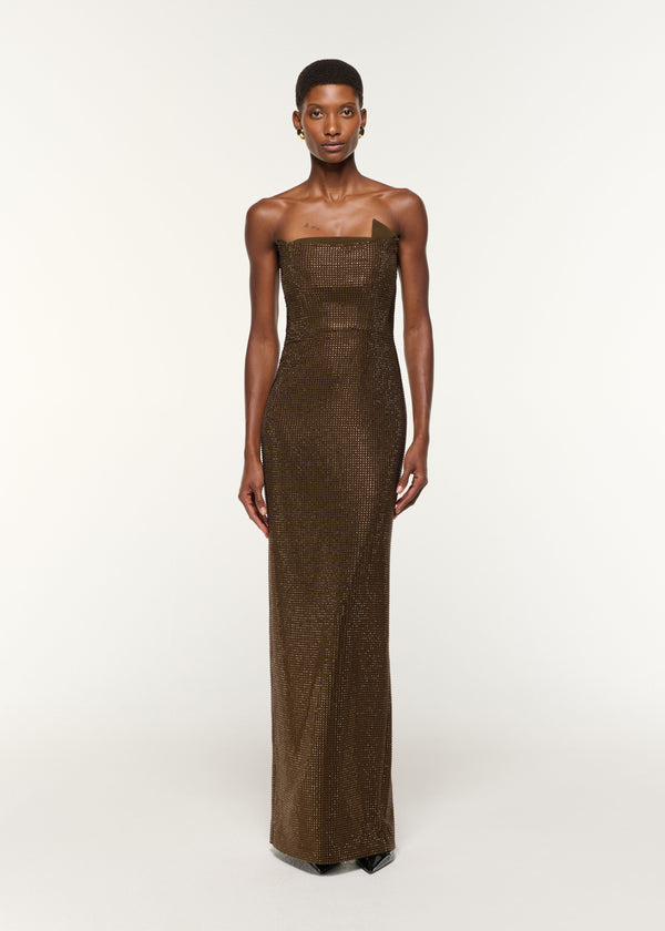 roland mouret Strapless Diamante Gown Khaki