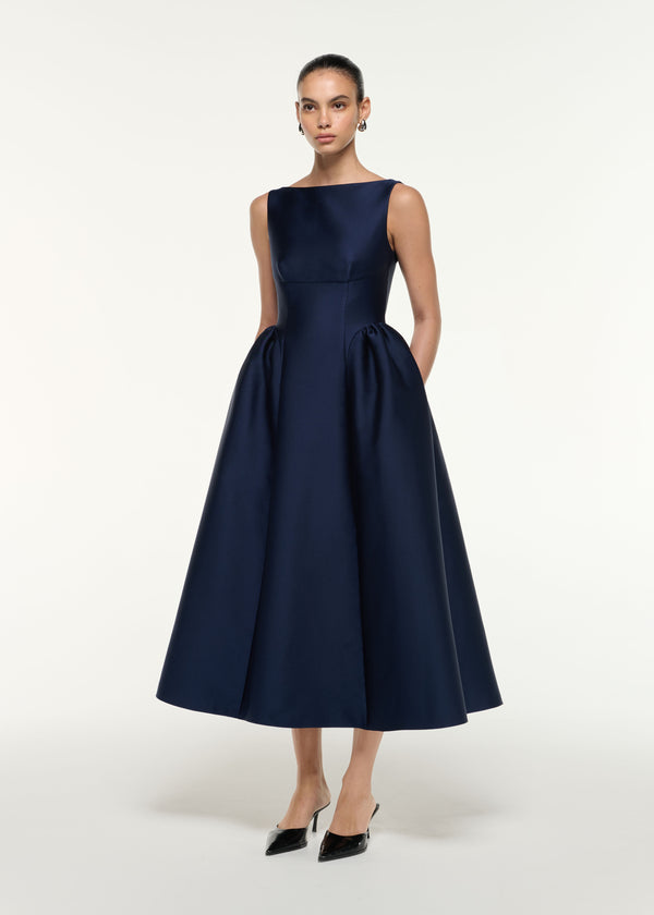 Roland Mouret Taffeta Midi Dress Navy