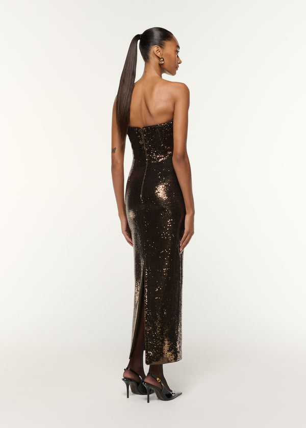Roland Mouret Twist Drape Sequin Dress Bronze