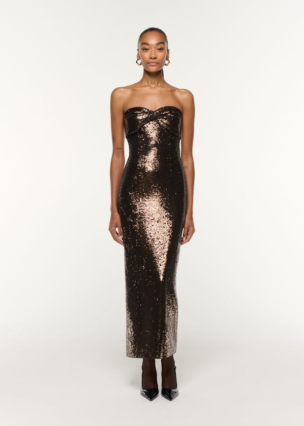 roland mouret Twist Drape Sequin Dress Bronze