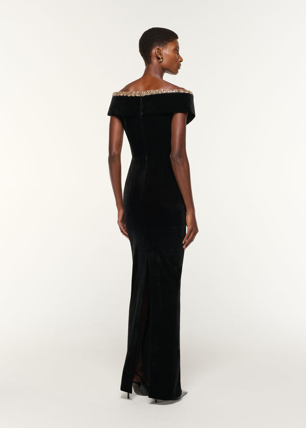 Roland Mouret Velvet Diamante Crossover Gown Black