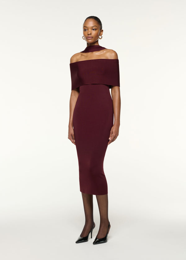 Roland Mouret Scarf Detail Off The Shoulder Knit Dress Mulberry