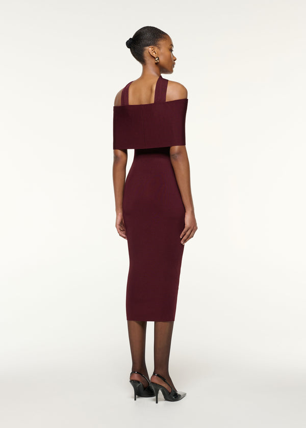 Roland Mouret Scarf Detail Off The Shoulder Knit Dress Mulberry