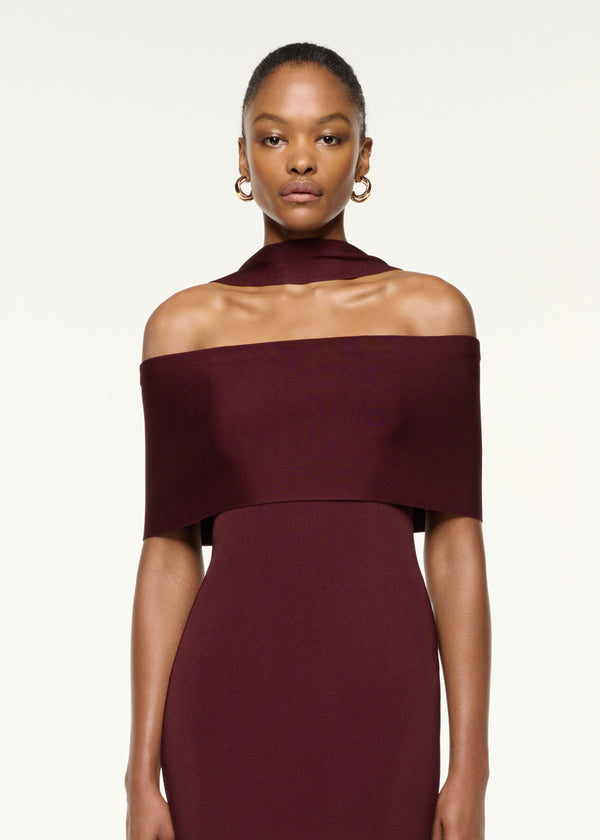 Roland Mouret Scarf Detail Off The Shoulder Knit Dress Mulberry