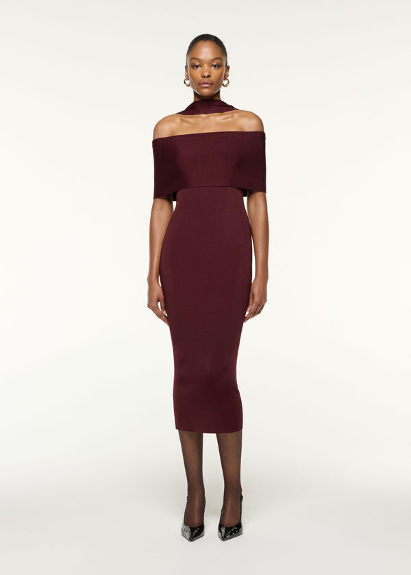 roland mouret Scarf Detail Off The Shoulder Knit Dress Mulberry