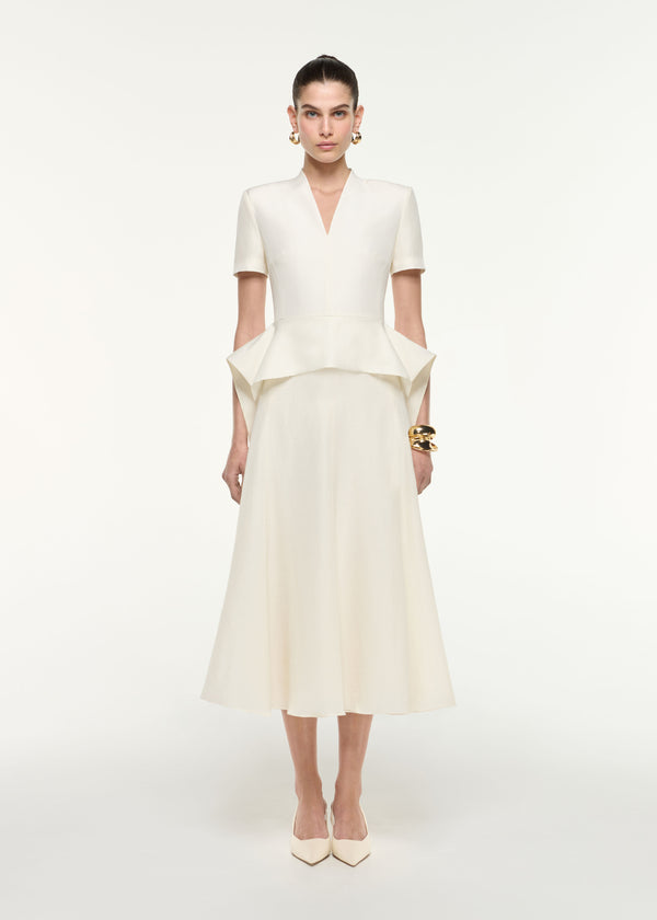 roland mouret Silk Jacquard Peplum Midi Dress Cream