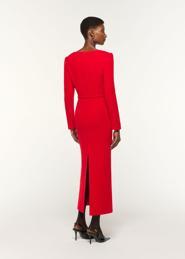 Roland Mouret Square Neck Collar Fold Wool Crepe Dress Red