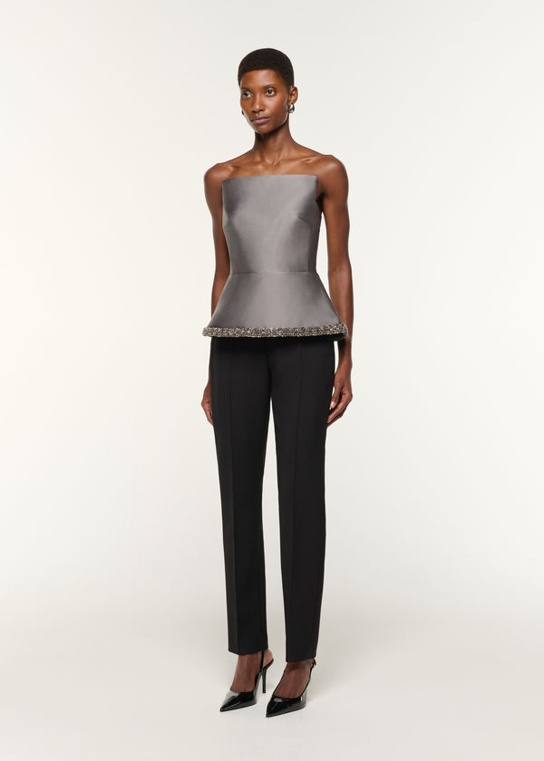 Roland Mouret Square Neck With Crystal Trim Peplum Taffeta Top Grey