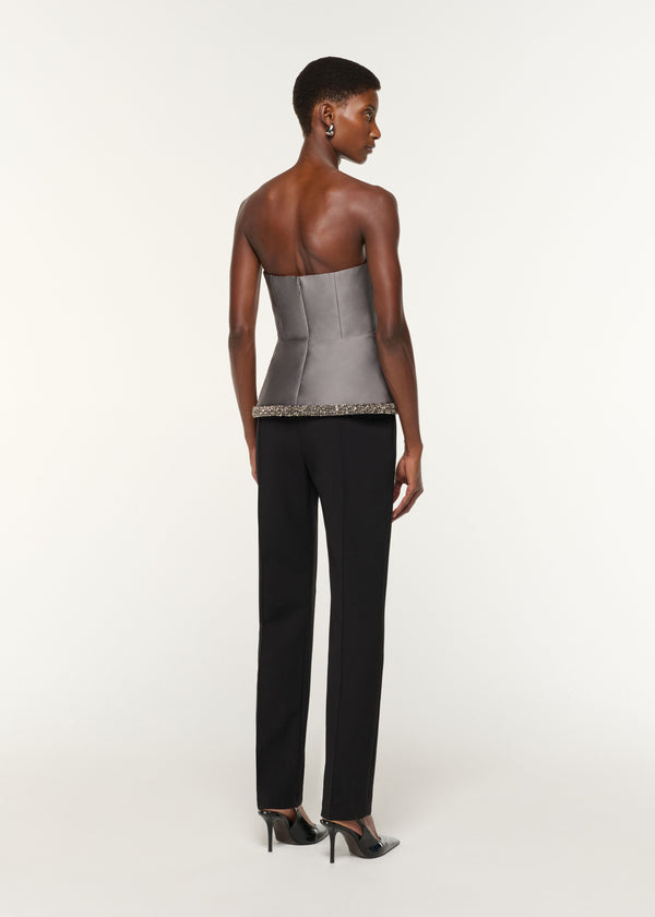 Roland Mouret Square Neck With Crystal Trim Peplum Taffeta Top Grey