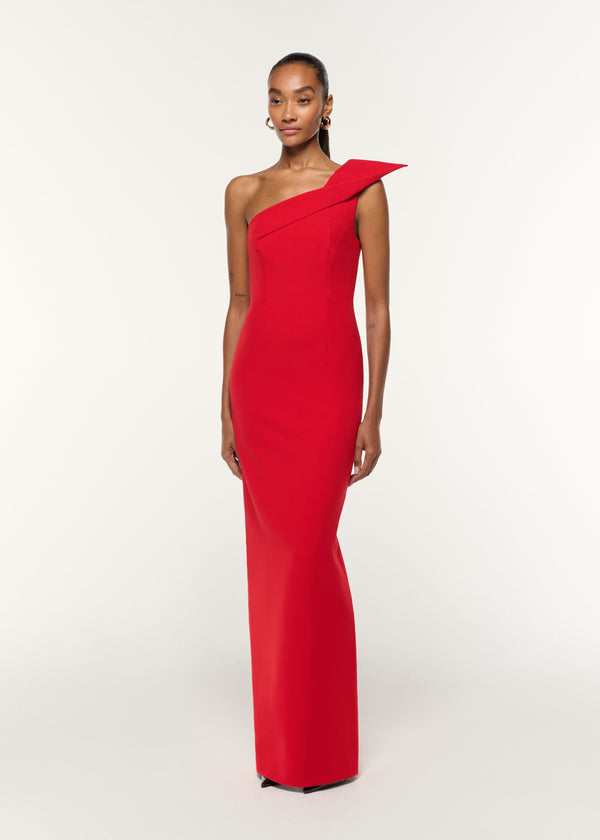 Roland Mouret Structured Drape One Shoulder Crepe Gown Red