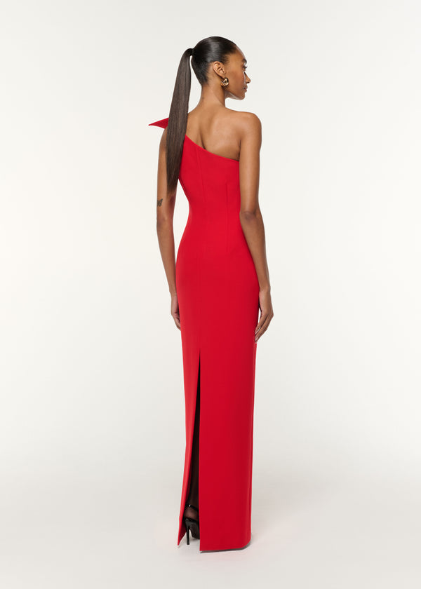 Roland Mouret Structured Drape One Shoulder Crepe Gown Red