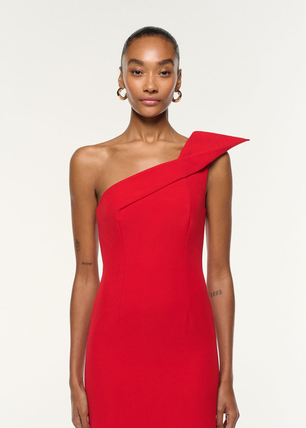 Roland Mouret Structured Drape One Shoulder Crepe Gown Red