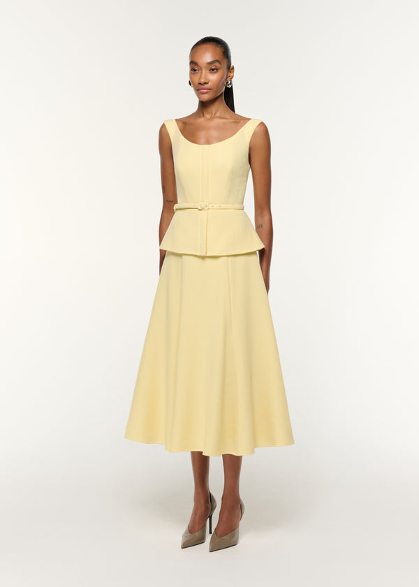 Roland Mouret Structured Peplum Wool Crepe Dress Yellow