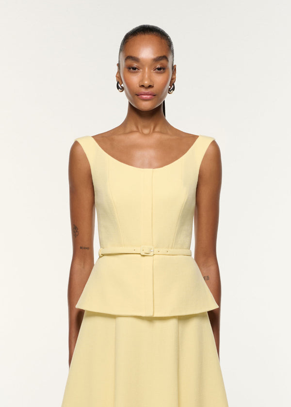 Roland Mouret Structured Peplum Wool Crepe Dress Yellow