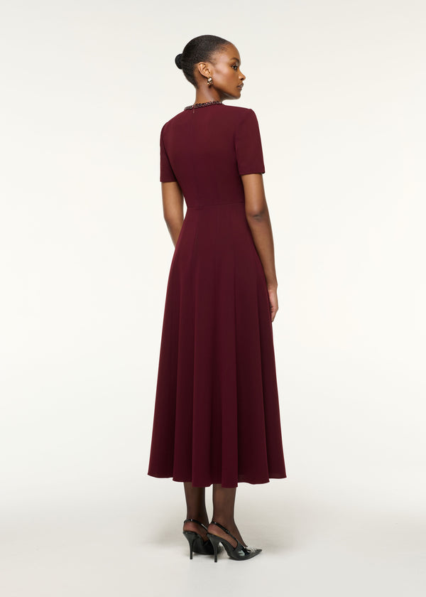 Roland Mouret Twisted Drape Crystal Trim Neckline Dress Mulberry
