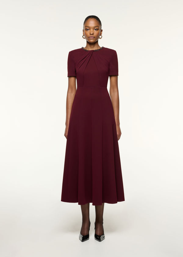 roland mouret Twisted Drape Crystal Trim Neckline Dress Mulberry
