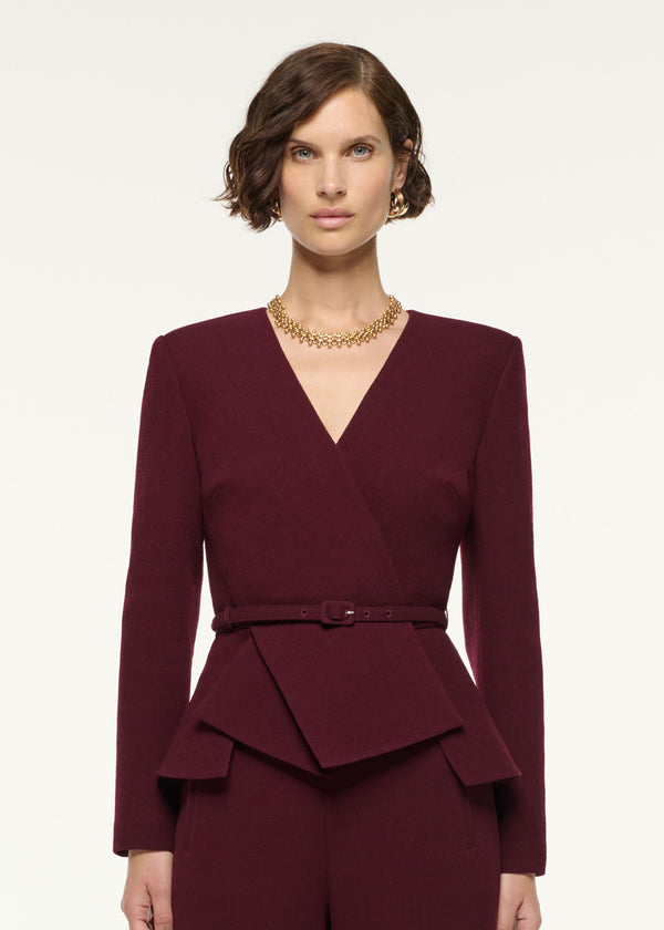 Roland Mouret Wool Origami Peplum Drape Jacket Mulberry