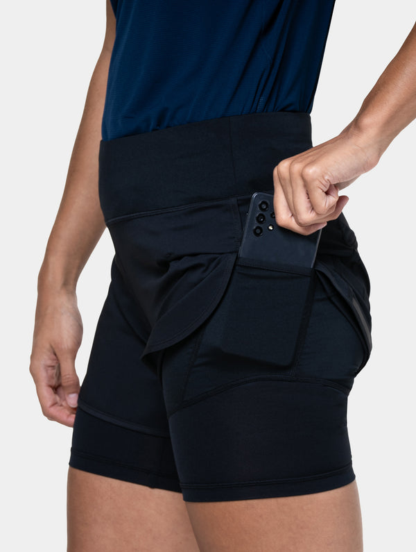 Ronhill Women's Tech 4.5" Twin Short R009 All Black