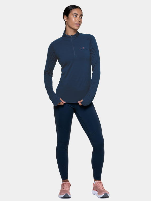 Ronhill Women's Tech Merino 1/2 Zip 01301 Dark Navy/Dusty Tulip