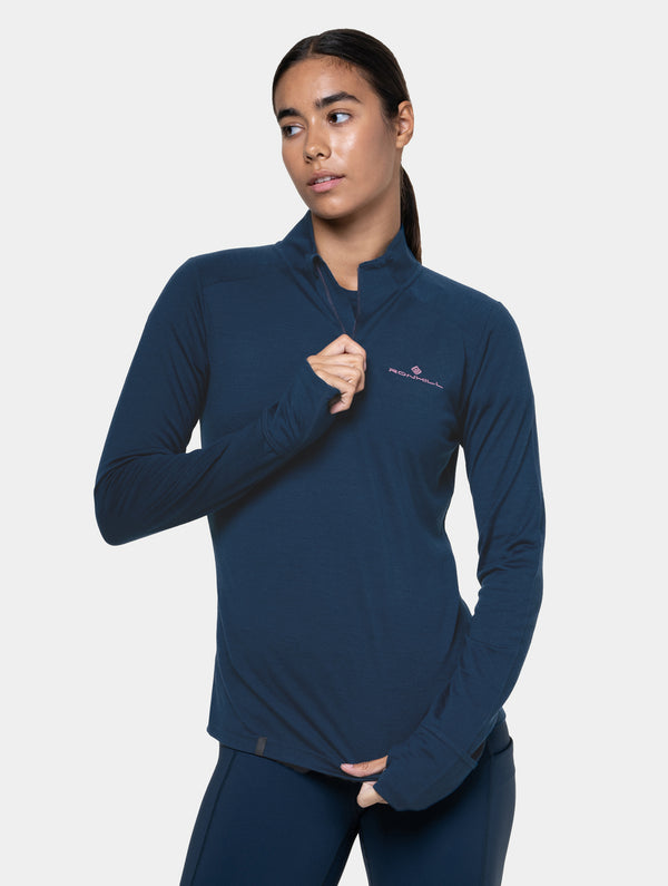 ronhill Women's Tech Merino 1/2 Zip 01301 Dark Navy/Dusty Tulip