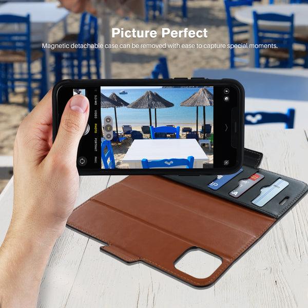 Roocase IPhone 11 Pro Max Leather Wallet Case - Detachable Magnetic Case - Card Holder - Black