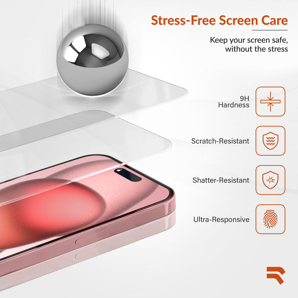 Roocase ROOCASE 3-Pack Glass Screen Protector For Apple IPhone 15 Plus Include Easy Install Frame