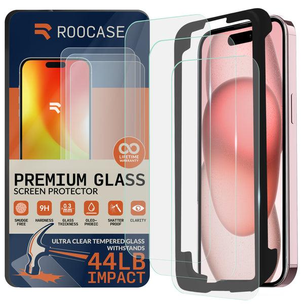 roocase ROOCASE 3-Pack Glass Screen Protector for Apple iPhone 15 Plus Include Easy Install Frame