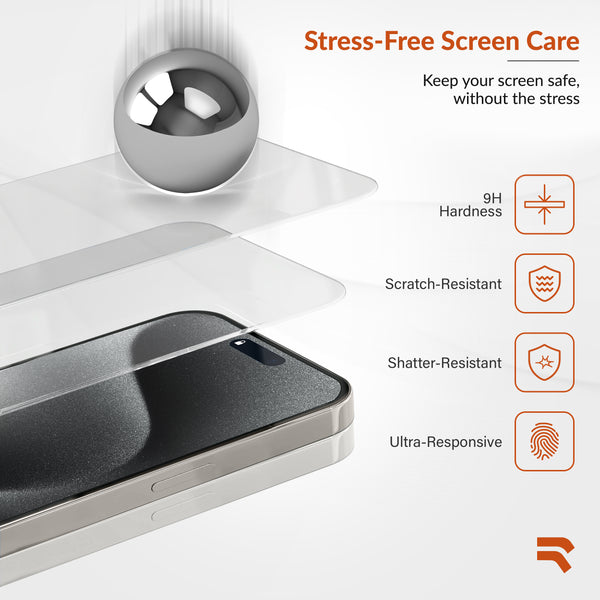 Roocase ROOCASE 3-Pack Glass Screen Protector For Apple IPhone 15 Pro Max Include Easy Install Frame