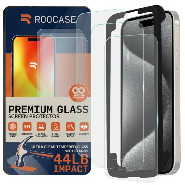 roocase ROOCASE 3-Pack Glass Screen Protector for Apple iPhone 15 Pro Max Include Easy Install Frame