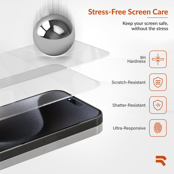 Roocase ROOCASE 3-Pack Glass Screen Protector For Apple IPhone 15 Pro Include Easy Install Frame