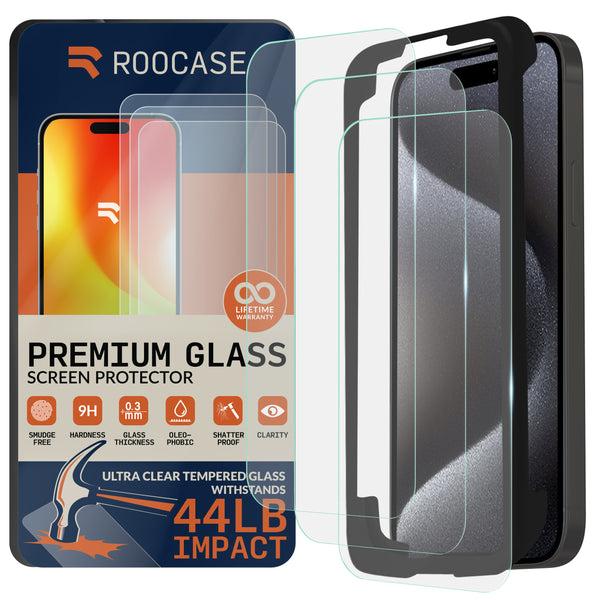 roocase ROOCASE 3-Pack Glass Screen Protector for Apple iPhone 15 Pro Include Easy Install Frame